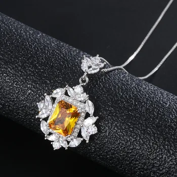 Modeliavimo Yellow Diamond Derliaus Pakabukas Clavicle Grandinės Karoliai, Žiedai, Papuošalų Rinkiniai Moterims Vestuvių Nuotakos
