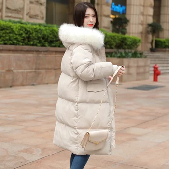2020 Naujas Žiemos Žemyn Striukė Moterims, Ilgą Juodo Kailio Apykakle Gobtuvu Plonas Elegantiškas Korėjos Šiltas Parko Paltai Casaco Feminino Inverno V876