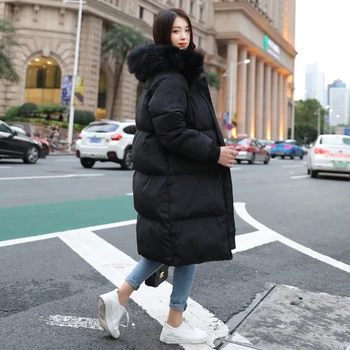 2020 Naujas Žiemos Žemyn Striukė Moterims, Ilgą Juodo Kailio Apykakle Gobtuvu Plonas Elegantiškas Korėjos Šiltas Parko Paltai Casaco Feminino Inverno V876