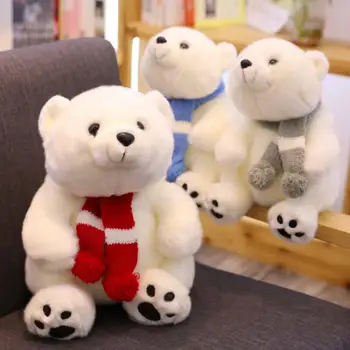 Pliušinis Žaislas, Baltasis Lokys Su Skara Minkštas Iškamša Pliušinis Ice Bear Lėlės 