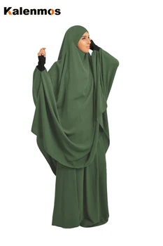 Musulmonų Moterims Dviejų Dalių Komplektas Malda Drabužis Suknelė, Hijab Ilgai Khimar Abaja Jilbab Apranga Ramadanas Sijonas Abayas Islamo Drabužius Niqab