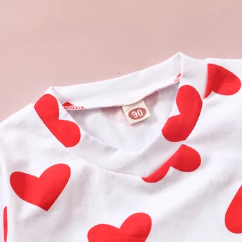 Naujausias Bamblys Vaikiški Drabužiai, Kūdikių Mergaitės Širdies Formos Spausdinti Viršūnės T-Shirt Kankina Kelnes Nustatyti Kūdikio Komplektus Valentino Diena Drabužiai