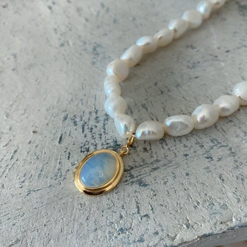 Besimpol Nekilnojamojo 925 Sterlingas Sidabro Gėlavandenių Perlų Choker Karoliai Moterų Elegantiškas Opal Pakabukas Karoliai Moterų Fine Jewelry