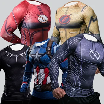 Helovyno Cosplay Kostiumų Atvirkštinio Flash 3D Atspausdintas T-marškinėliai Vyrams, Raglan ilgomis Rankovėmis Suspaudimo Marškiniai, Sporto Drabužiai, Vyrų Viršūnės