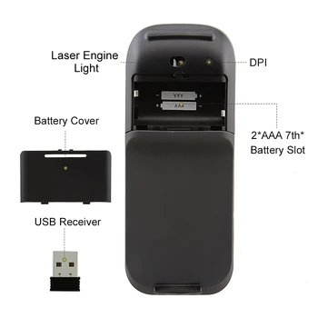 Belaidžio Silent USB Mouse Arc Touch Kompiuterio Pelės Usb Laser Tylus PC Mause Sulankstomas Kabrioleto 