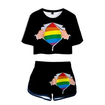 LGBT Gėjų, Lesbiečių Bisexuals Dviejų dalių Rinkiniai Transseksualų Vaivorykštė Tracksuit 2 vnt Rinkiniai Moterims Harajuku, T-marškinėliai, Šortai, Drabužiai
