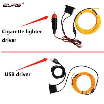 EURS Automobilių šviesos 1M/3M/4M/5M Lanksti LED Šviesos Juostelės Neon EL Viela Auto Lempos Automobilių/moto Vamzdis LED Juostelės Automobilinis USB/Žiebtuvėlis