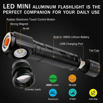 Įkrovimo Multi-funkcija, LED Blykstė įmontuota baterija USB jungtį Su magnetas naktį jojimo, naktinė žvejyba, kempingas