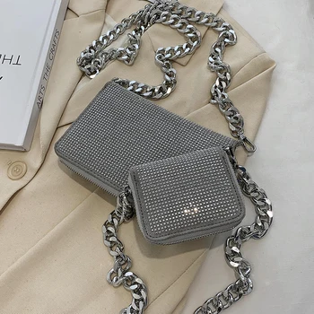 Diamond Mini Aikštėje Crossbody maišelį 2020 Nauji Aukštos kokybės PU Oda Moterų Dizaineris Rankinės Storio Grandinę Petį Krepšys