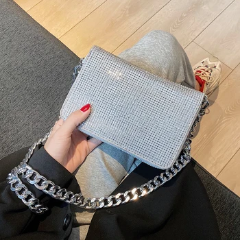 Diamond Mini Aikštėje Crossbody maišelį 2020 Nauji Aukštos kokybės PU Oda Moterų Dizaineris Rankinės Storio Grandinę Petį Krepšys