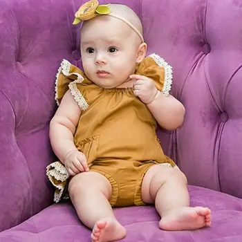 Kūdikiui Baby Girl Vaikas Nėrinių Romper Jumpsuit Nėrinių Pynimas Viršuje + Lankelis Drabužių Nustatyti Saldus Merginos Kostiumas