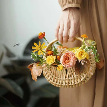 Mini Nešiojamas Gėlių Krepšelis Half Moon Gluosnio Gėlių Kompozicijų Krepšelį Foto Rekvizitai Gėlės Rankomis Austi Gėlių Krepšelis
