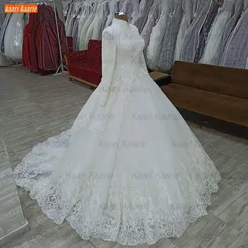 Arabų Balta Vestuvinė Suknelė ilgomis Rankovėmis Tikrasis Vaizdai vestido novia 2021 Nėrinių Appliqus Nuotakos Suknelės Individualų Chalatas De Mariage