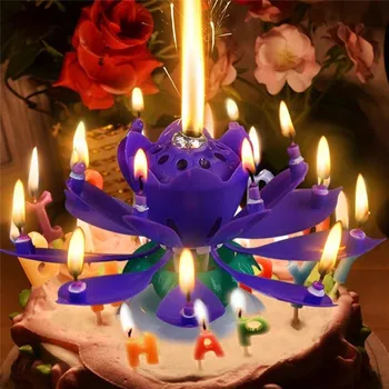 Nemokamas pristatymas 4Pcs/set Nuostabi Dviejų Sluoksnių su 14 Mažos Žvakės Lotus su Gimtadieniu Nugara Dainavimo Muzikos Žvakė