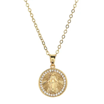 Kubinių Zirconia Moterų Karoliai Marija Marija Stebuklingas Medalis Aukso spalvos Nerūdijančio Plieno Grandinės Mados Religijos Papuošalai