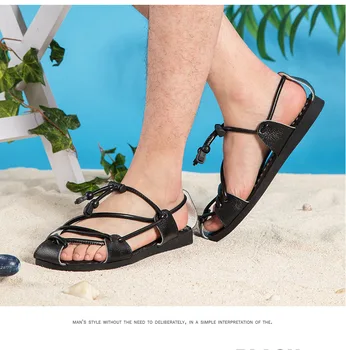 2020 metų Vasaros Nauji Madingi vyriški Lauko Paplūdimio Bateliai Oda Atidaryti Tne Dirželis Romos Sandalai Vyrams Gladiatorių Masažas Sandalai