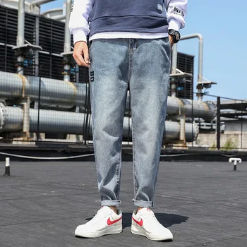 2019 m. Vasarą, Rudenį Naujų Mados Atsitiktinis vyriški Džinsai Vyrų Streetwear Mados Prarasti Visas Ilgis Rankogaliai Džinsinio audinio Kelnės