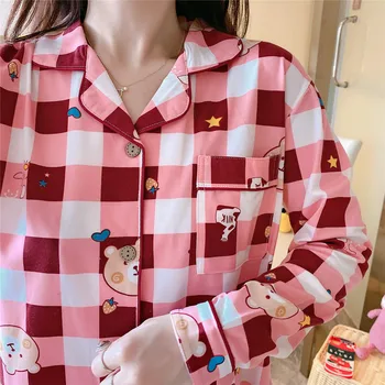 CAIYIER Korėja Mielas Karvių Spausdinti Moterų naktiniai drabužiai Šiltos Žiemos Moterų Pižama Nustatyti Turn-žemyn Apykaklės ilgomis Rankovėmis Sleepwear pijamas mujer