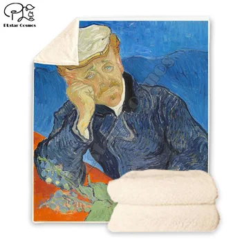 Plstar Kosmosas Van Gogh Aliejaus Tapybai linksmu charakteriu Antklodė 3D spausdinimo Sherpa Antklodę ant Lovos Namų Tekstilės Sapnų stiliumi-1