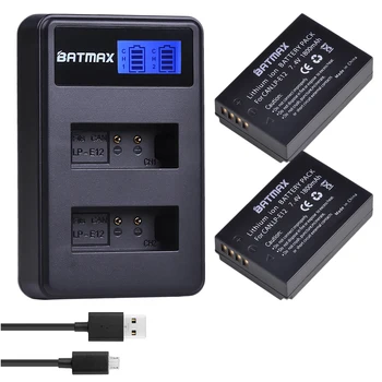 Batmax 2vnt LP-E12 LPE12 LP E12 Baterija +LCD USB Dual Kroviklis Canon SX70HS M 100D Kiss X7 Rebel SL1 EOS M10 EOS DSLR M50