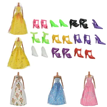 Naujas Vestuvių Princesė Lėlės Suknelė Suknelė Priedai 1 Rinkinys 5 vakarinę Suknelę +10 porų Batų Lėlės