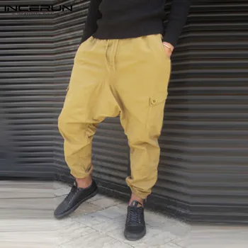 INCERUN Vyras Multi Kišenės Pantalones Streetwear Mados Vyrų Kelnės Kietas Lašas Tarpkojo Raišteliu Kelnės Krovinių Poilsiu Plius Dydis