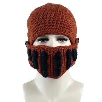Naujas Žiemos Romos Skrybėlę Vyrų Beanie Skrybėlių Šilta Kaukė Riterio Šalmas Megzti Dangtelis Rankų Darbo Gladiatorių Kaukę, Kepurę