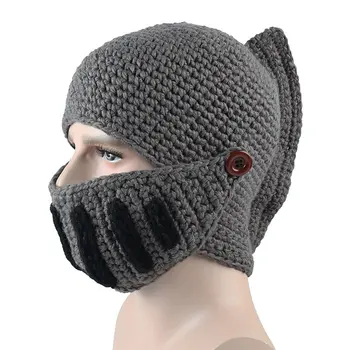 Naujas Žiemos Romos Skrybėlę Vyrų Beanie Skrybėlių Šilta Kaukė Riterio Šalmas Megzti Dangtelis Rankų Darbo Gladiatorių Kaukę, Kepurę