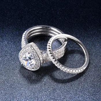 Romantiška 2.72 ct Imituoti Deimantų Halo Vestuvinis Žiedas Rinkiniai Autentiškas 925 Sterlingas Sidabro CZ Vestuvinis Žiedas, Moterų Nuotakos