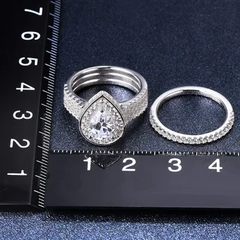 Romantiška 2.72 ct Imituoti Deimantų Halo Vestuvinis Žiedas Rinkiniai Autentiškas 925 Sterlingas Sidabro CZ Vestuvinis Žiedas, Moterų Nuotakos