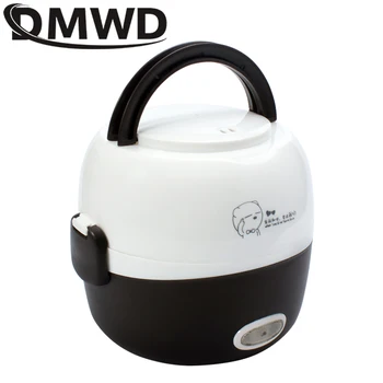 DMWD 2 sluoksniai MINI ryžių viryklė, izoliacija, šildymo, elektros lunchbox Nešiojamų Garlaivis daugiafunkcį automatinė Maisto Konteineryje 220V