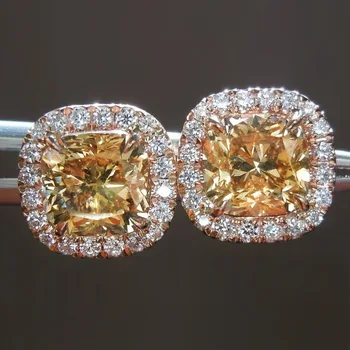 18K Rose Gold Pagalvėlių iškirpti 6mm Lab Diamond Stud Auskarai 925 sterlingas sidabro Dalyvavimas Vestuvių Auskarai Moterims, Papuošalai Šalis