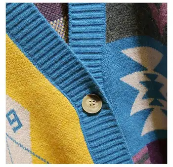 Moteriški Megztiniai Rudens Žiemos 2019 Mados Atsitiktinis Pledas V-Kaklo, susagstomi megztiniai Vieną Sluoksniuotos Rankovėmis Prarasti Studentų Cardigan