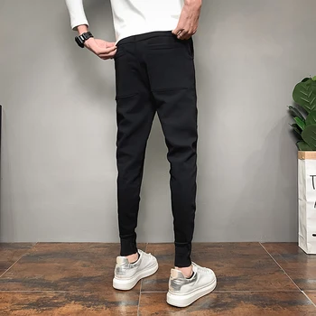 Paprasta Korėjos Slim Fit Vyrų Drabužiai 2020 Haremo Kelnės Atsitiktinis Streetwear Hip-Hop Poilsiu Kelnės Juoda Visų Rungtynių 36-28