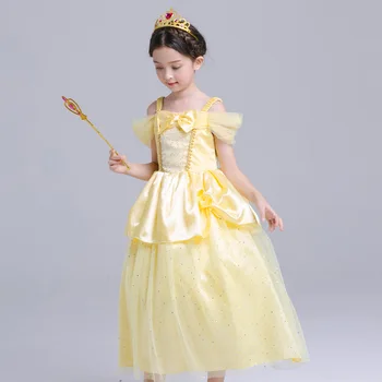 Disney Princesė Mergaitės Suknelė, Vaikams, Suknelės Mergaitėms Kalėdų Dress Up Kostiumas Šalis Gražuolė Mergina Drabužius Lankas 3D Gėlių Dizainas