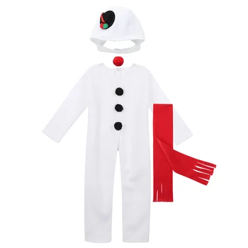 Unisex Vaikams Kalėdų Senį Fancy Dress Kostiumai, Balta ilgomis Rankovėmis Jumpsuit su Skrybėlę Raudonos Nosies Šalikas Berniukų, Mergaičių Roleplay Komplektai