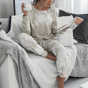 2020 m. Rudens Žiemos Loungewear Moterų Pyjama Nustatyti tie dažai Namų Drabužiai Lounge Nustatyti Homewear Moterys ilgomis Rankovėmis Ištaigingas Dėvėti Sleepwea