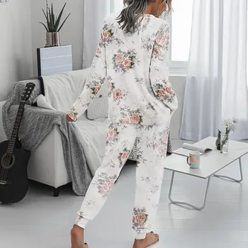 2020 m. Rudens Žiemos Loungewear Moterų Pyjama Nustatyti tie dažai Namų Drabužiai Lounge Nustatyti Homewear Moterys ilgomis Rankovėmis Ištaigingas Dėvėti Sleepwea