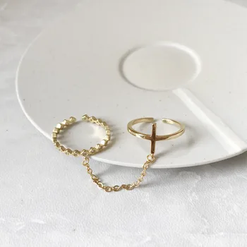 925 sterlingas sidabro žiedas su cirkono aukso mados kryžiaus blizga, su 2 žiedais, tendencija moterų ranką sidabro papuošalai