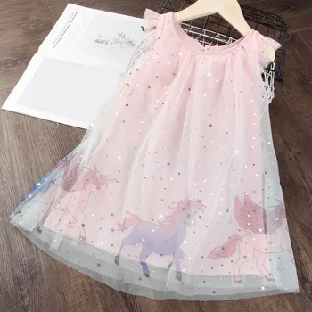 Lokys Lyderis Mergaičių Suknelės Vasaros Mergaitė Šalis Suknelė Elegantiška Siuvinėjimas Vaikai Mergina Lankas Princesė Dress Saldus Komplektus Vienaragis Suknelės