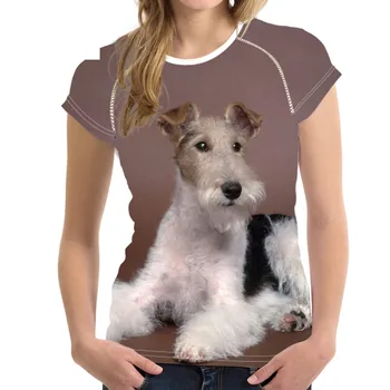 Juokinga 3D Šuo Fox Terjeras Mergina, O Kaklo T Marškinėliai Mados Prekės ženklo Vasaros Trumpi marškinėliai Gyvūnų Dizainas Moteris Tee Plius Dydis