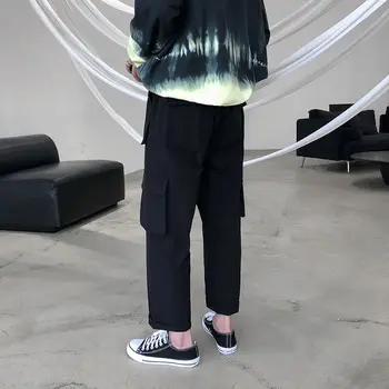 Tiesios Kelnės, vyriškos Mados Solid Color Multi-pocket darbo drabužiai Vyrams Streetwear Hip-hop Prarasti Raišteliu Atsitiktinis Pants Mens M-5XL