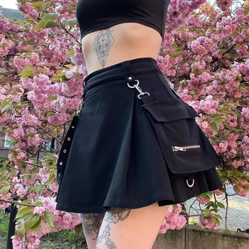 Moterų Sexy Kratinys Tvarstis Mini Sijonas Harajuku Punk, Gothic Black Aukšto Liemens Sijonai Moterų Streetwear Vasaros Sijonas