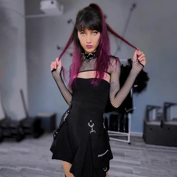 Moterų Sexy Kratinys Tvarstis Mini Sijonas Harajuku Punk, Gothic Black Aukšto Liemens Sijonai Moterų Streetwear Vasaros Sijonas