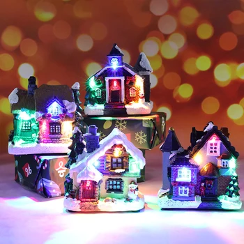 Sniego Namus Su Spalvinga Mirksi LED Šviesos Kalėdų Dekoro Namuose Naujųjų Metų Vaikams Dovanų Dervos Kalėdų Dekoro Scena Kaimas