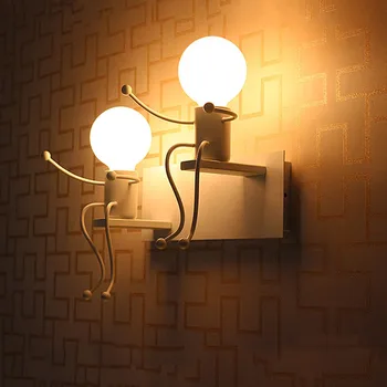 Thrisdar Kūrybos Geležies LED Sienų apšvietimo Įranga Dvivietis Vadovas Miegamojo, Koridoriaus, Baras, Restoranas, Viešbutis Animacinių filmų Robotas LED Šviesos Siena