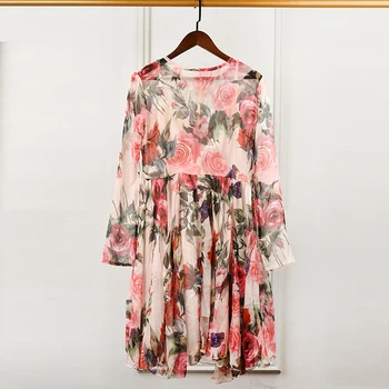 Naujas Namų Rose Hummingbird Atspausdintas Šifono suknelė