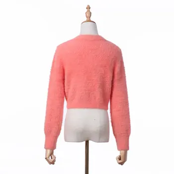 Rudenį moheros megztinis korėjos pasėlių megztinis megztas apkarpytos open cardigan megztiniai mygtuką džemperis rožinis vintage megztinis moterims