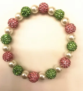 Nauji aukštos moterys Alfa rožinė ir žalia apyrankė su balto stiklo perlai dovana bling papuošalai prieinama didmeninė.OGL101-1.1 vnt