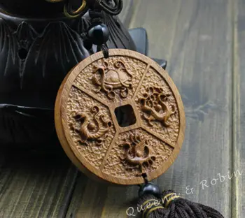 Kinų Feng Shui Geomancy Keturių Dievas Drakonas Mazgas Medžio Drožyba Automobilių Pakabukas Amuletas